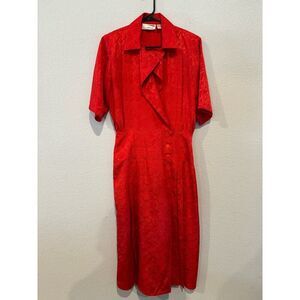 Nilani Notch Color Knee Length Buttoned Midi Shirt Dress‎ Red Size 9/10
